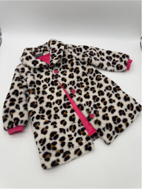 FINDING FOXTALE Leopard Print Faux Fur Coat 3T White Pink